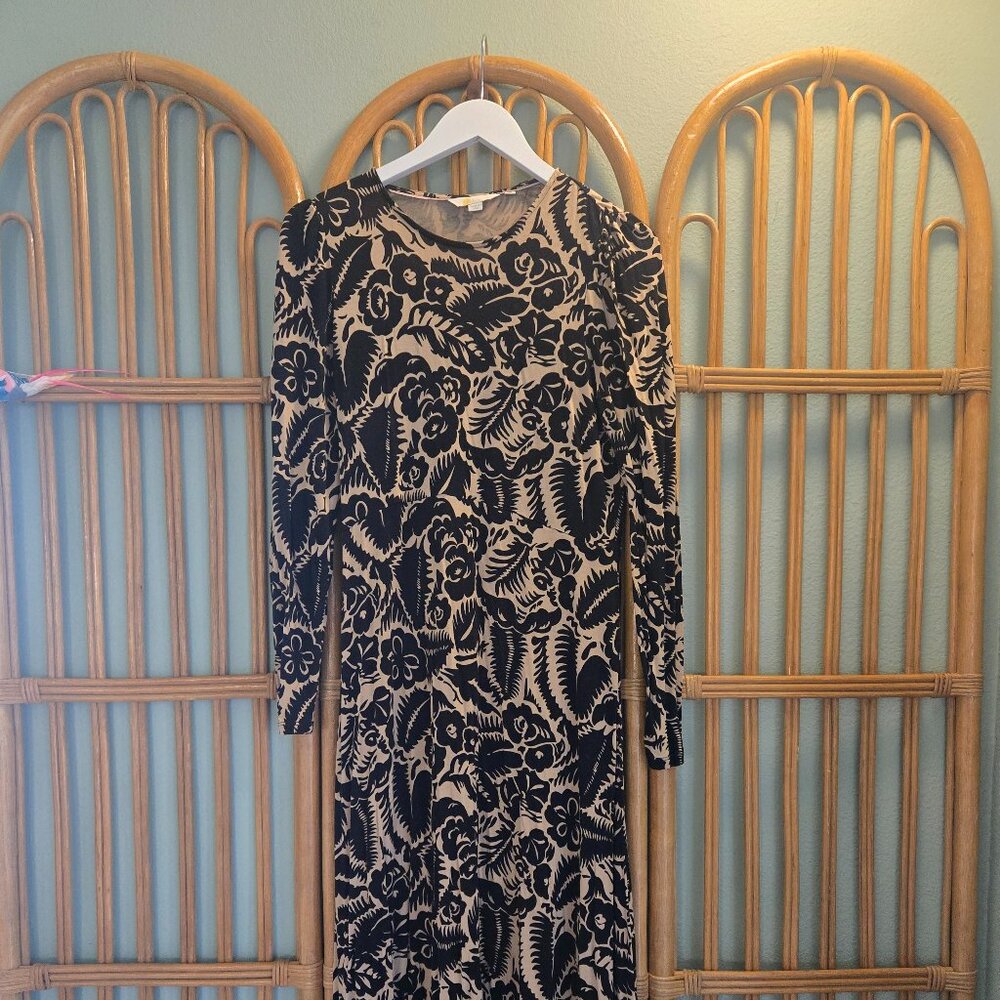 Boden Crew Neck Jersey Midi Dress  Black, Abstract Garden, 4 R
